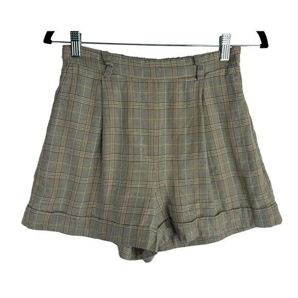 Frank and Oak Linen Blend Shorts Brown Plaid Size 4 - Picture 1 of 4
